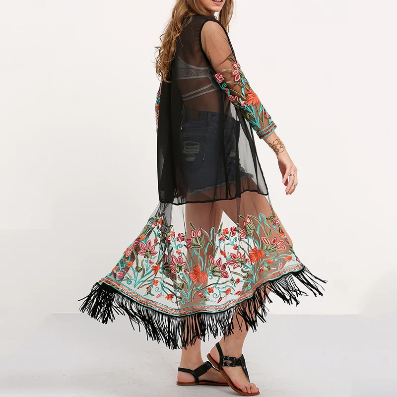 New Long Kimono Shirts Women Summer Fashion Lace Cardigans Embroidered