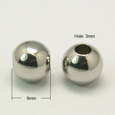 

304 Stainless Steel Round Beads for Jewelry Making DIY, Stainless Steel Color, 6mm 8mm,100pcs