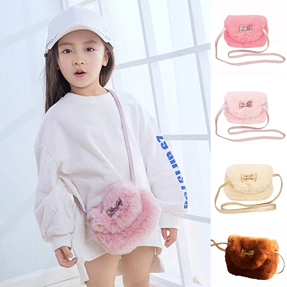 

Children Shoudler Bag Kids Girls Mini Messenger Bag Fashion Faux Fur baby Nursery Infants Girl Lovely Bag Cute Bowknot Handbag