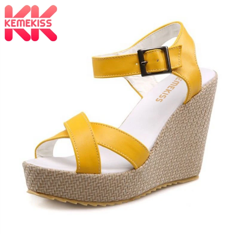

KemeKiss Women Wedges Sandals Ankle Strap Flatform Solid Shoes Women Open Toe Daily Fashion Sandal Slip On Footwear Size 34-39