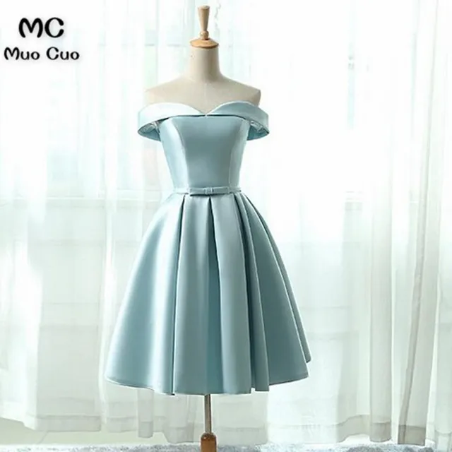 Cute Simple Short Evening Dresses Off Shoulder Prom Dress Off Shoulder  Short Sleeves Satin Formal Evening Dress 2018 - Evening Dresses - AliExpress