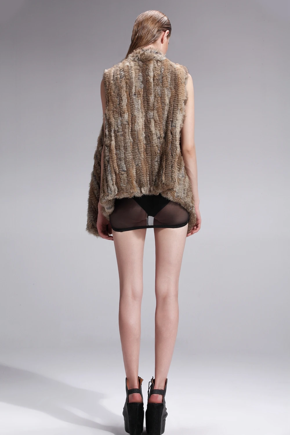 ZY88010 Classic Lady Genuine Knitted Winter Women Rabbit Fur Turn-Down Fur Vest Fur Waistcoat Gilet Outwear long duvet coat