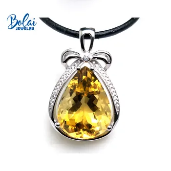 شراءBolaijewelry ، Size17.65ct الكبير سيترين الطبيعية قلادة مع الجلود الحبل قلادة 925 الفضة النساء الذكرى الزفاف حزب هدية