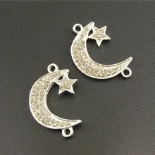 10 шт., Серебрянные Позолоченные Стразы с Луной, соединитель браслета, Шарм для ювелирных изделий, ожерелье, фурнитура RS335