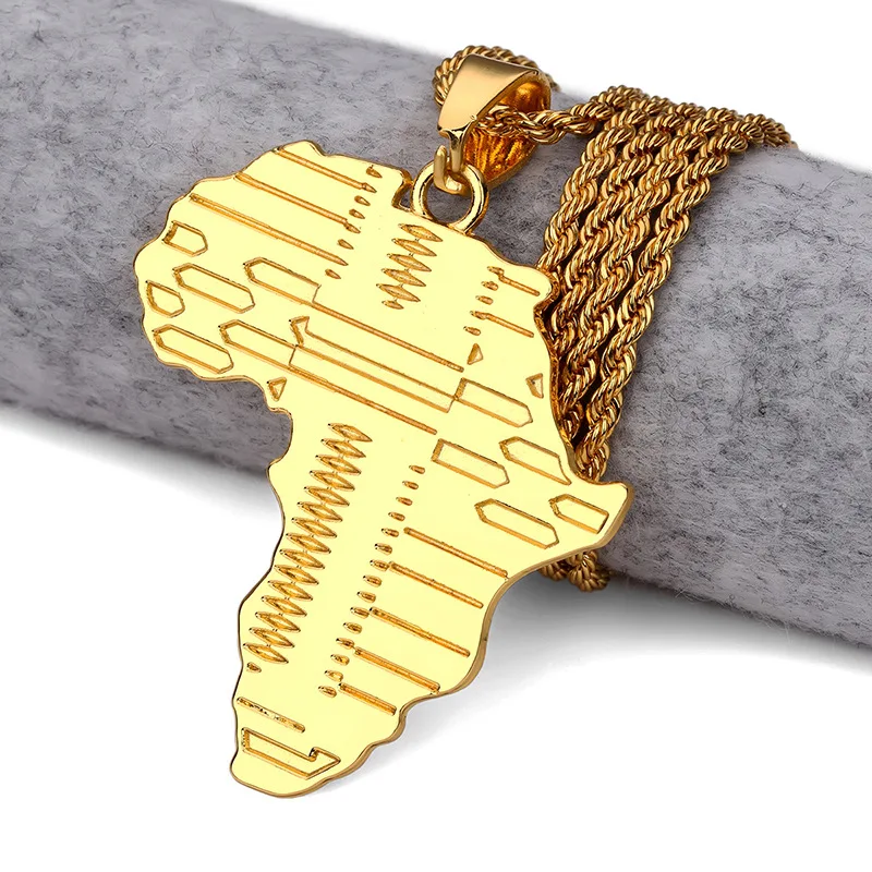 High quality 75cm Long Map of Africa Alloy Charms Pendant Necklace