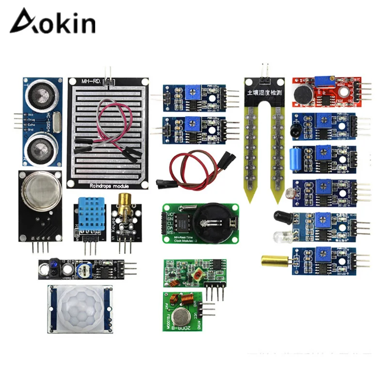 Aokin 16 шт./лот плата для монтажа сенсорных модулей комплект для Arduino Raspberry Pi 3/2 Модель B 16 видов сенсор для Raspberry Pi 2