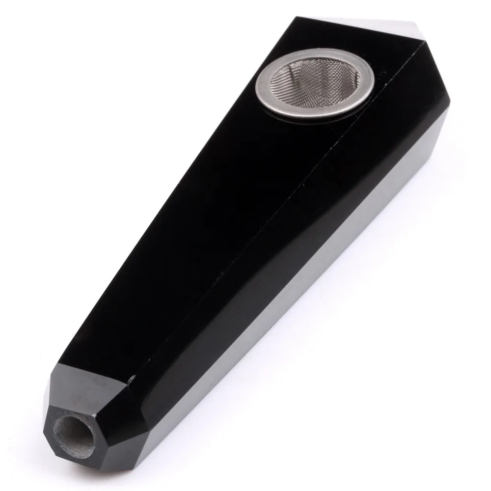 

Natural Quartz Crystal Black Obsidian Smoking Weed Pipe Carved Healling Stone Wand Point 1pc