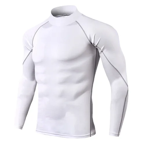 Компрессионные рубашки с высоким воротником, мужская спортивная одежда для бодибилдинга, футболка с длинным рукавом, Мужская облегающая футболка для фитнеса, Рашгард, S-3XL - Цвет: Черный