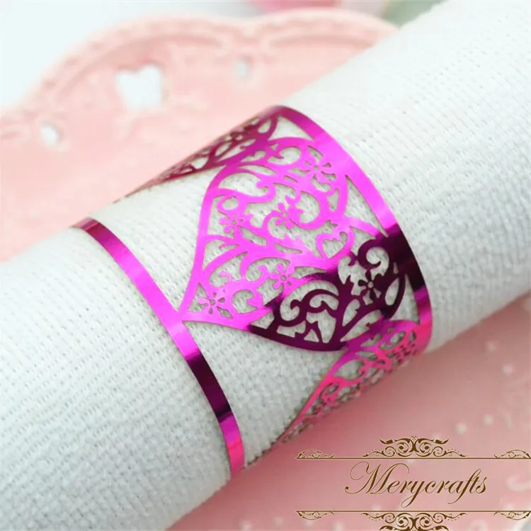 300 шт./лот металлизированная бумага вырезанные лазером сердечки кольца для салфеток для свадьбы