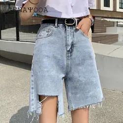 Genayooa высокое качество повседневные летние горячие продажи байкерские шорты рваные джинсовые шорты женские джинсы длиной до колена шорты