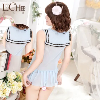 

Role playing transparent gauze bow school uniform cute student uniform temptation transparent sexy underwear