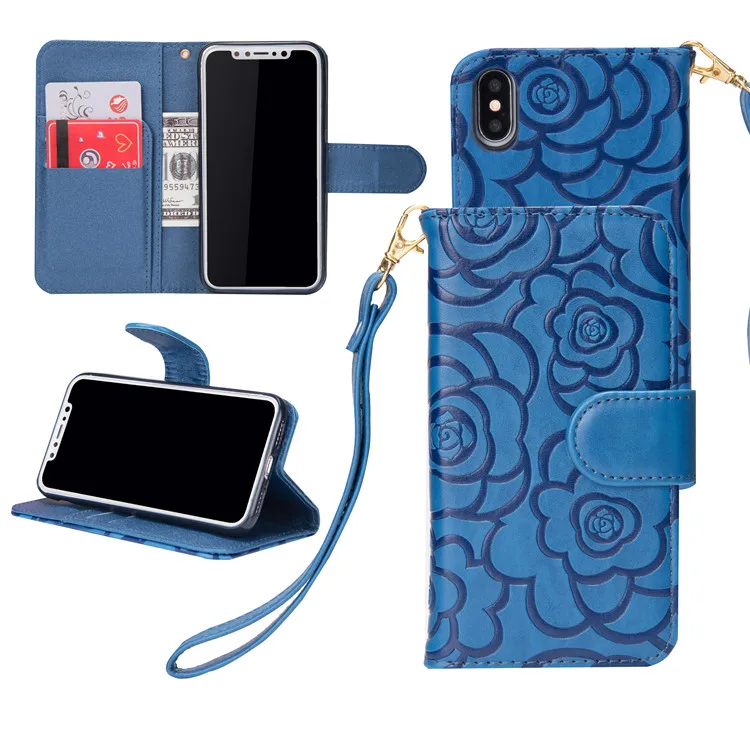 Чехол с объемным цветком для iPhone 11 Pro XS MAX XR 6 S 7 8 Plus, кожаный чехол-бумажник с откидной крышкой в стиле ретро с цветком камелии для Galaxy S9 S8 Note 9