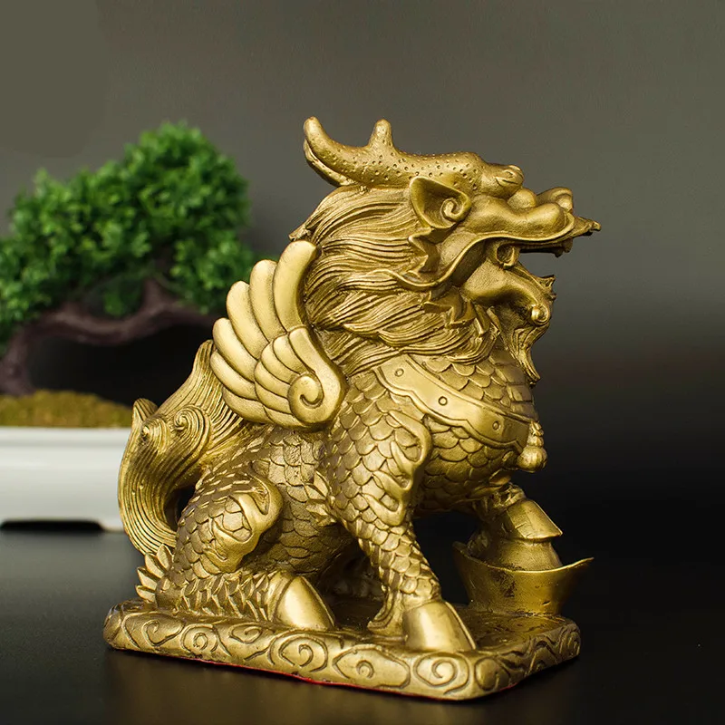 2 шт./компл. Feng Shui золотой латуни Чи лин/Kylin процветание богатства Статуя Украшение дома привлекают богатства и удачи R173