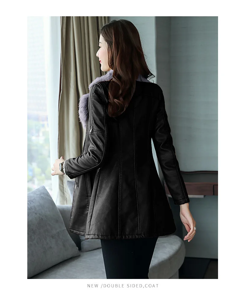 2019 женское корейское модное пальто из искусственной кожи с искусственным меховым воротником, тонкое длинное плотное кожаное женское