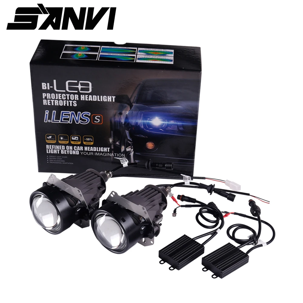 SANVI 2pcs HD Bi LED Projector Lens Headlight With Ballast 35W 5500K 3