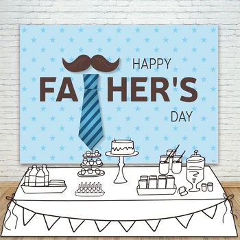 

Happy Father's Day Party Backdrop Blue Little Stars Tie Beard Family Fun Photo Background For Photo Studio Photocall Photophone