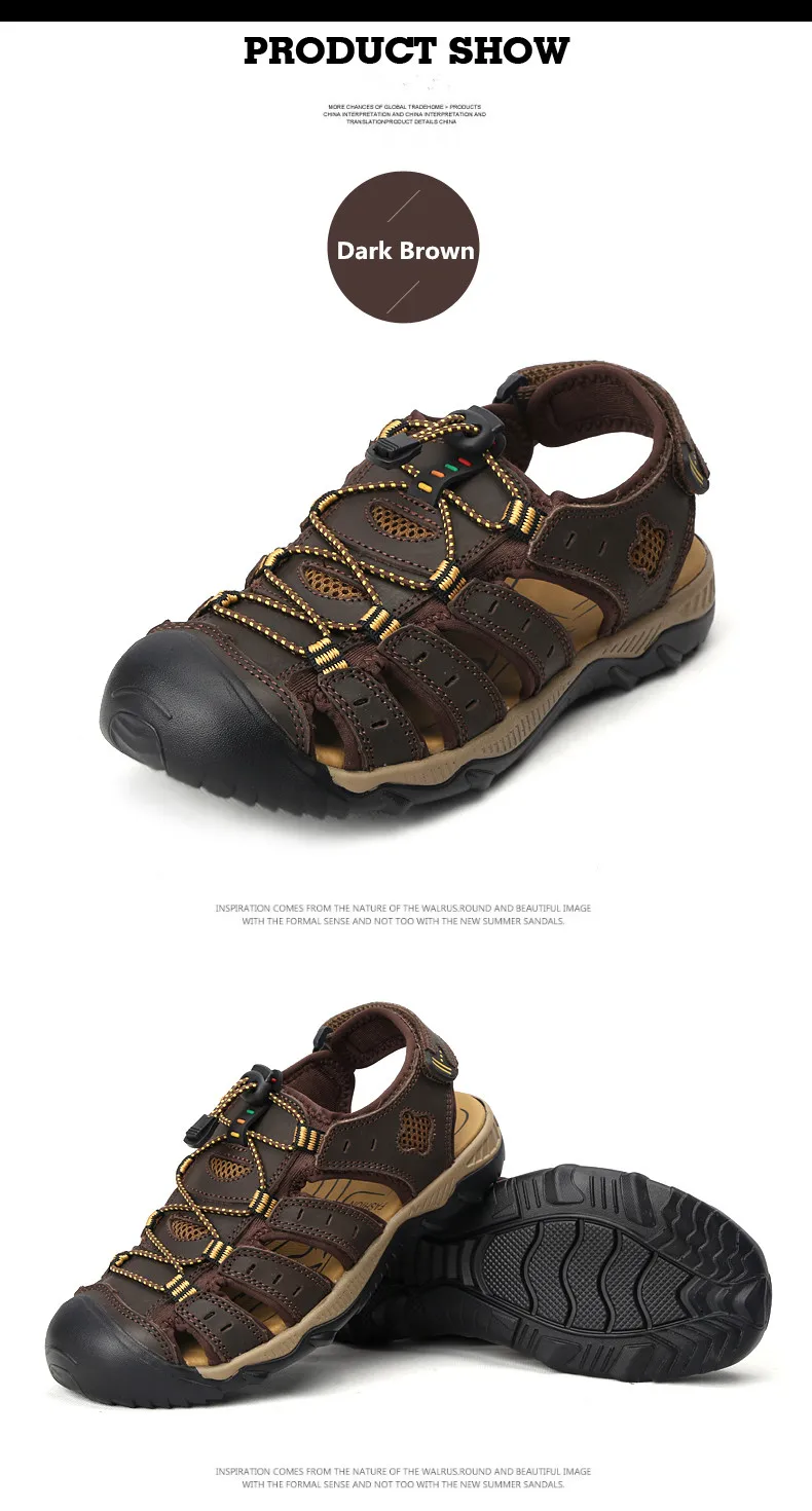 Clorts Men Sandals Comfortable Leather Sport Sneakers Lightweight Outdoor Hiking Sandals Breathable Summer Beach Sandals for Men (21)