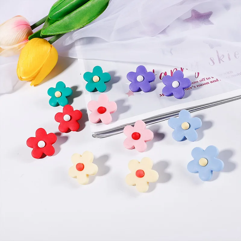 

Candy Color Cute Flower Daisy Soft Colorful Ceramic Florets Soft Pottery Stud Earrings for Women Girls Party Jewelry