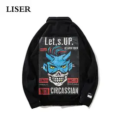 LISER джинсовая куртка Для мужчин, свободные графический принт джинсовая куртка уличная Harajuku Весте Homme хип-хоп куртка
