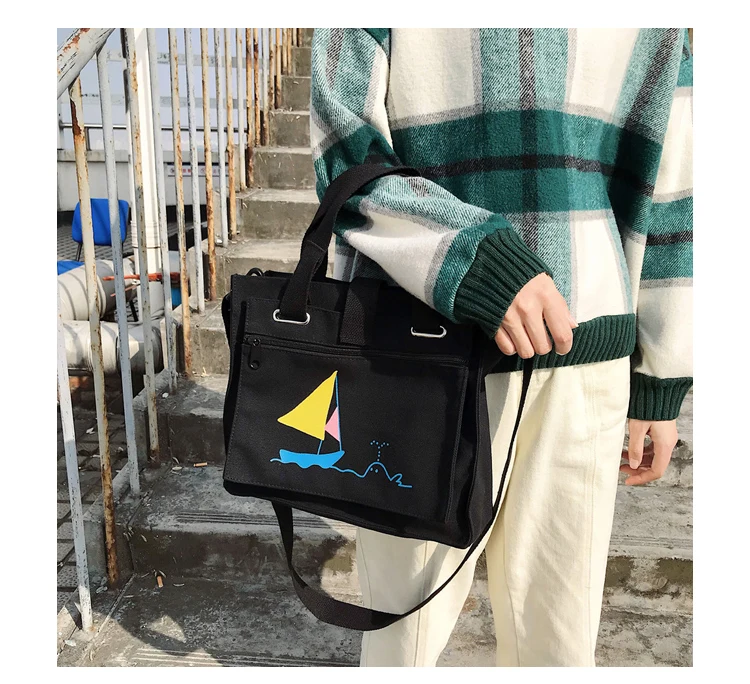 Menghuo Women Canvas Handbag Cartoon Printed Shoulder bag Female Large Capacity Ladies Beach Bag Women Canvas Tote Shopping New _25