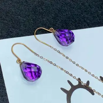 

shilovem 18K yellow Gold Piezoelectric Amethyst stud earrings wedding fine Jewelry trendy gift new plant myme0811398z