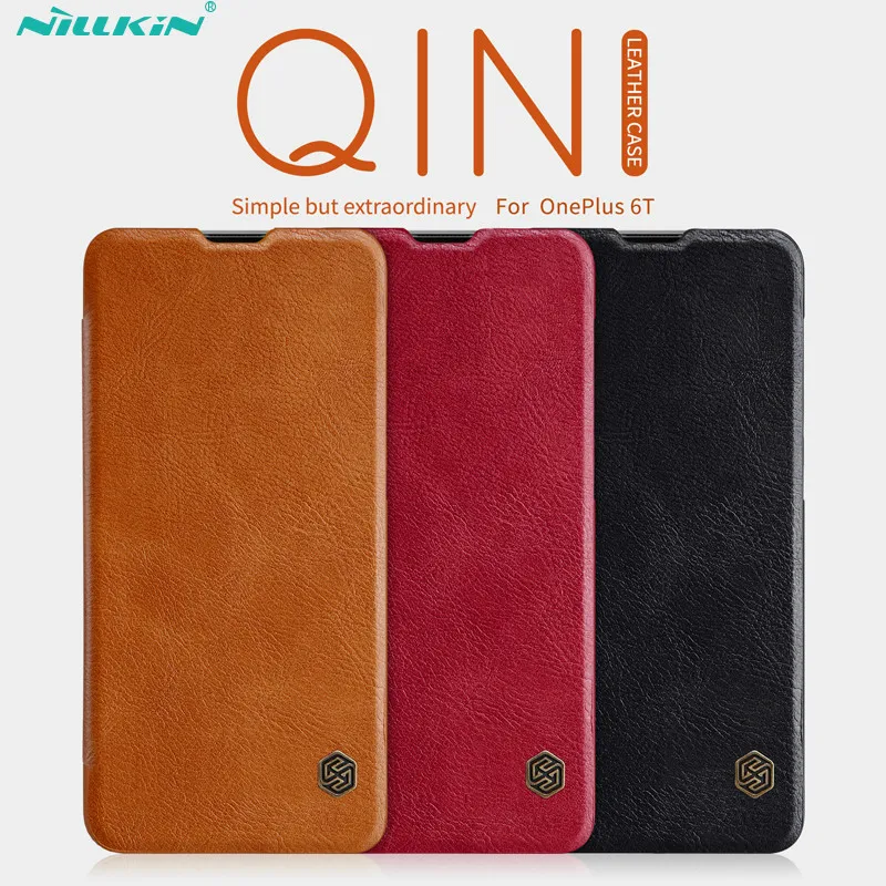 

Oneplus 6T Case One plus 6T Cover NILLKIN QIN Leather Case For Oneplus 6T Business Protective Flip Cover Case