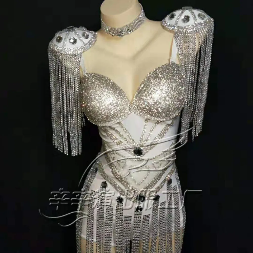 

Lengthen Tassels Women Sexy Bodysuit Sparkling Costume Nightclub Party Dancer Wear