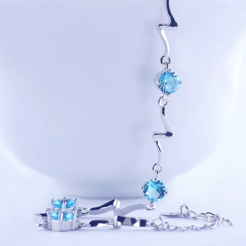 Silver 925 Bracelet Blue Topaz Zircon Stone Bracelets 100% Sterling Silver Bangle Women Jewelry For Birthday OnlyArt