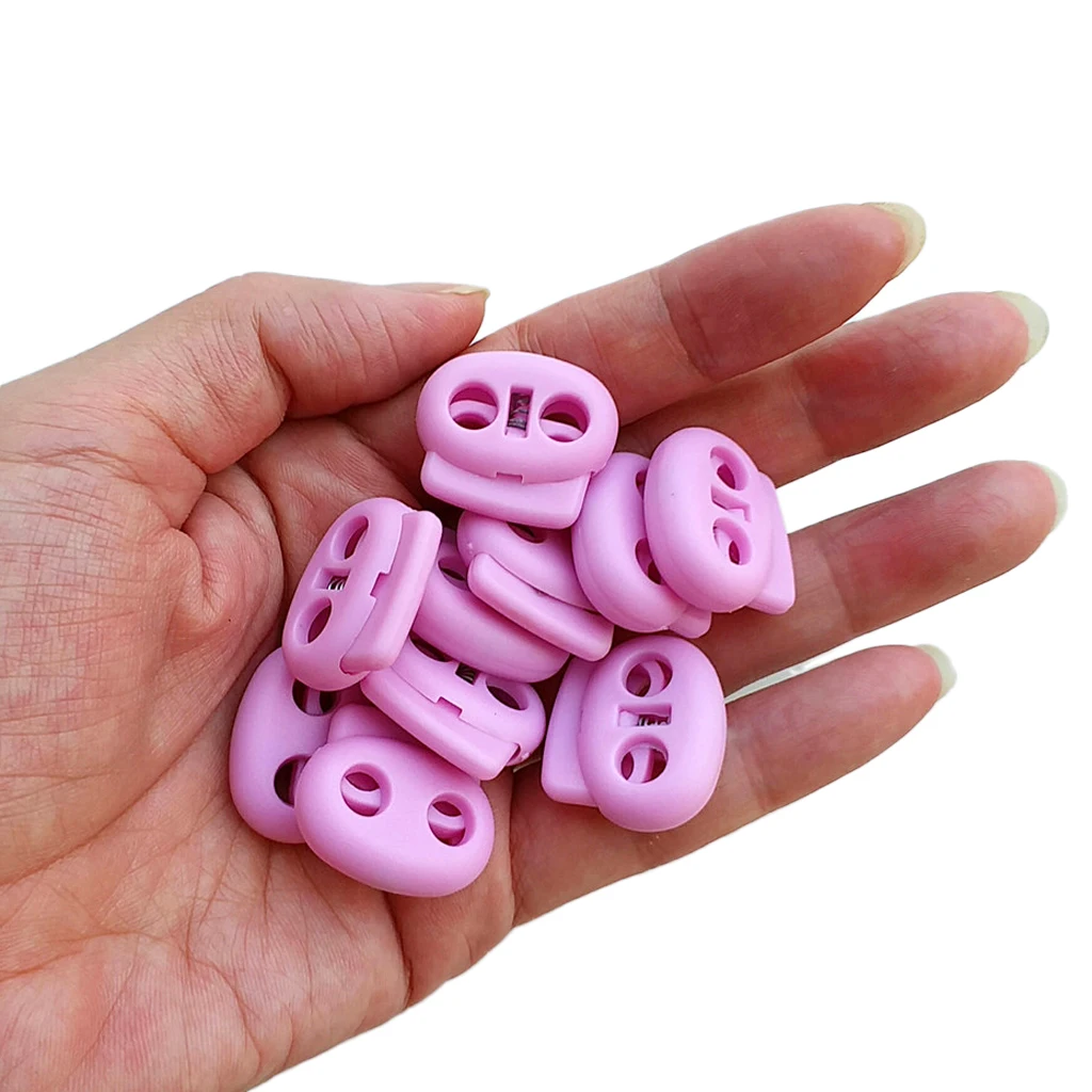 MagiDeal 10pcs Plastic Cord Lock Stoppers Dual Hole Spring Stop Toggle Stopper for Cord Drawstring 5mm Tent Accessories 