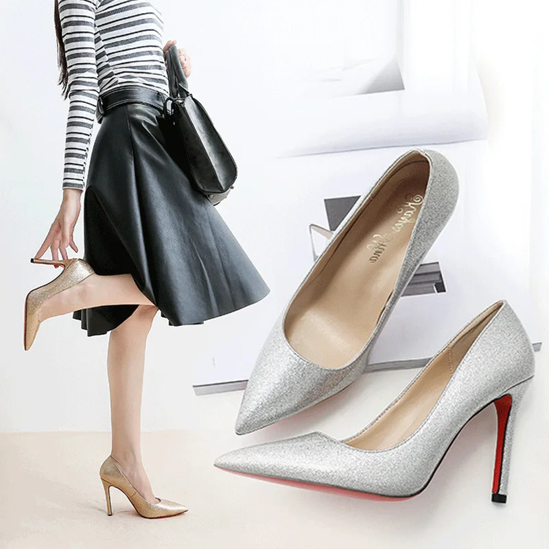 

Luxury Women Shoes Pumps High Heels 6-10CM Beauty Ladies Multicolor Stilettos Woman Silver Bridal Shoes Sexy Party Pumps sapato