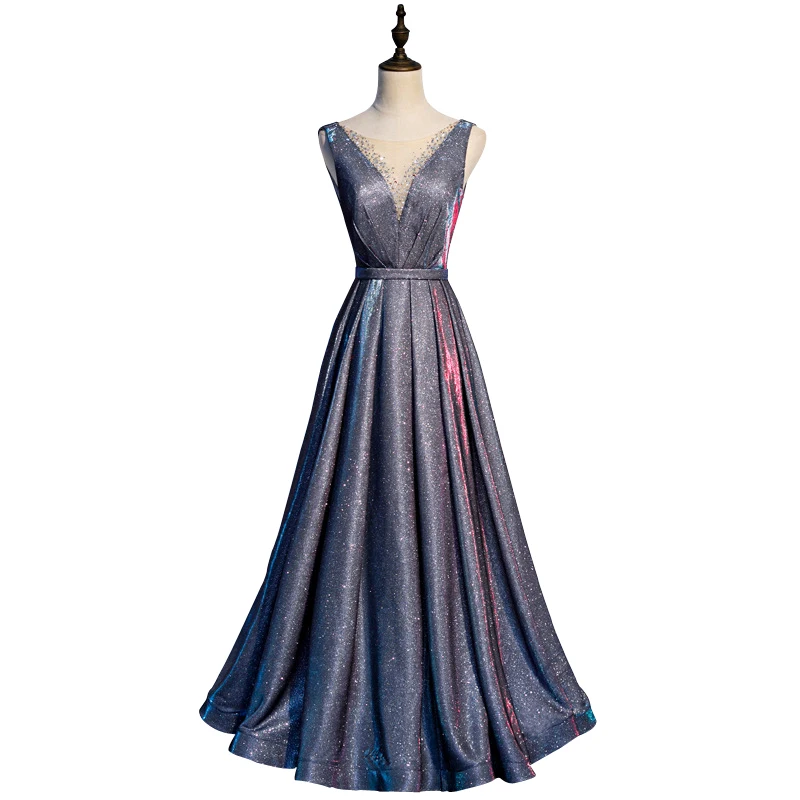 

Shinning silver Long Bridesmaids Dresses sleeveless Ladies luxury Wedding Party Hot drilling Dress banquet Gowns
