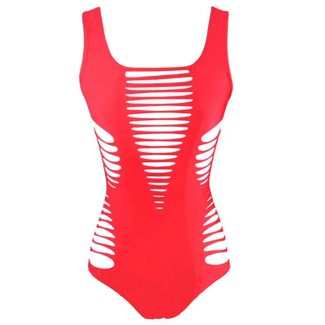 Sexy Hollow Out Red One Piece Swimsuit Cut Out One Piece Suit Solid