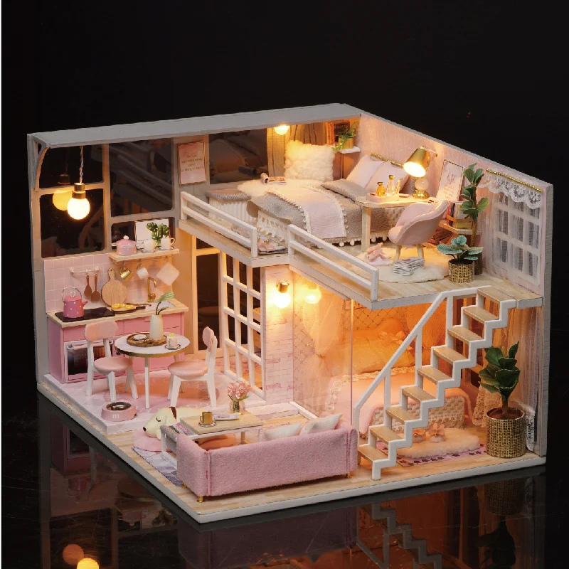 CUTE ROOM DIY miniature Wooden Doll house Furniture Dust Cover Dollhouse Kit House Model Toys For Children Christmas Gift L025 CUTE ROOM DIY miniature Wooden Doll house Furniture Dust Cover Dollhouse Kit House Model Toys For Children Christmas Gift L025