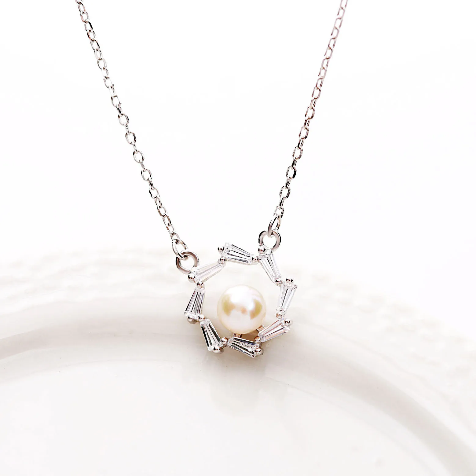 Personality Jewelry Creative S925 Sterling Silver Zircon Natural Pearl Sun Flower Set Chain Clavicle Necklace Female Wholesale | Украшения
