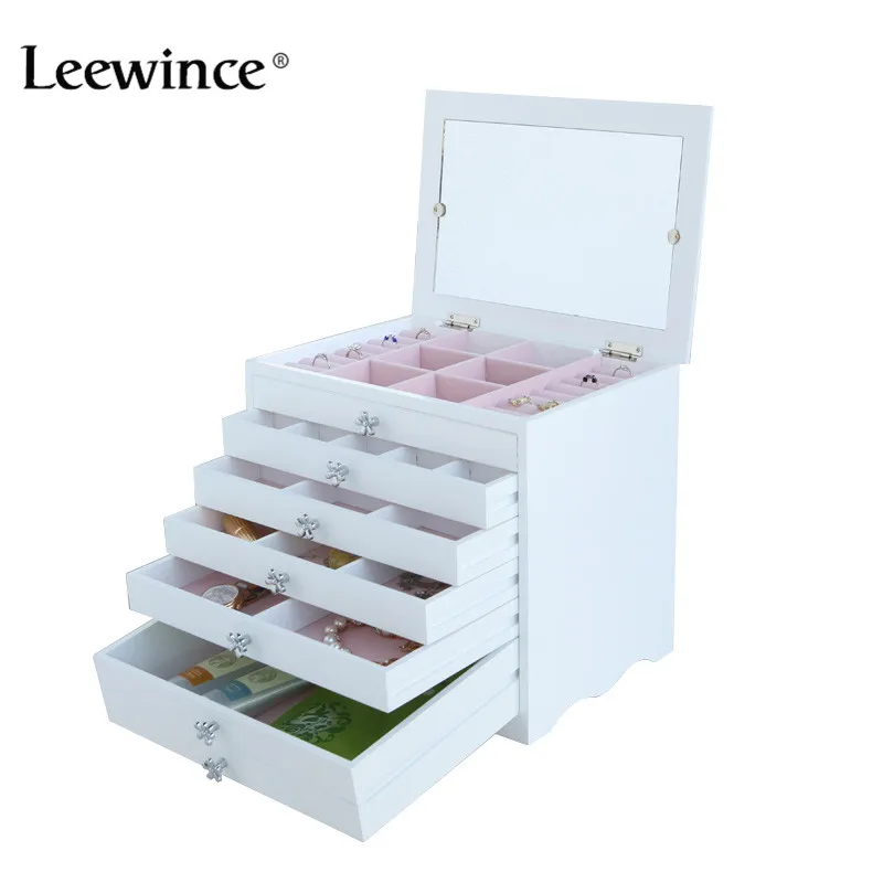 

Leewince Custom Wooden Jewelry Makeup organizer E0 E1 MDF Storage box Beautiful Design box Jewelry for display,Support OEM & ODM