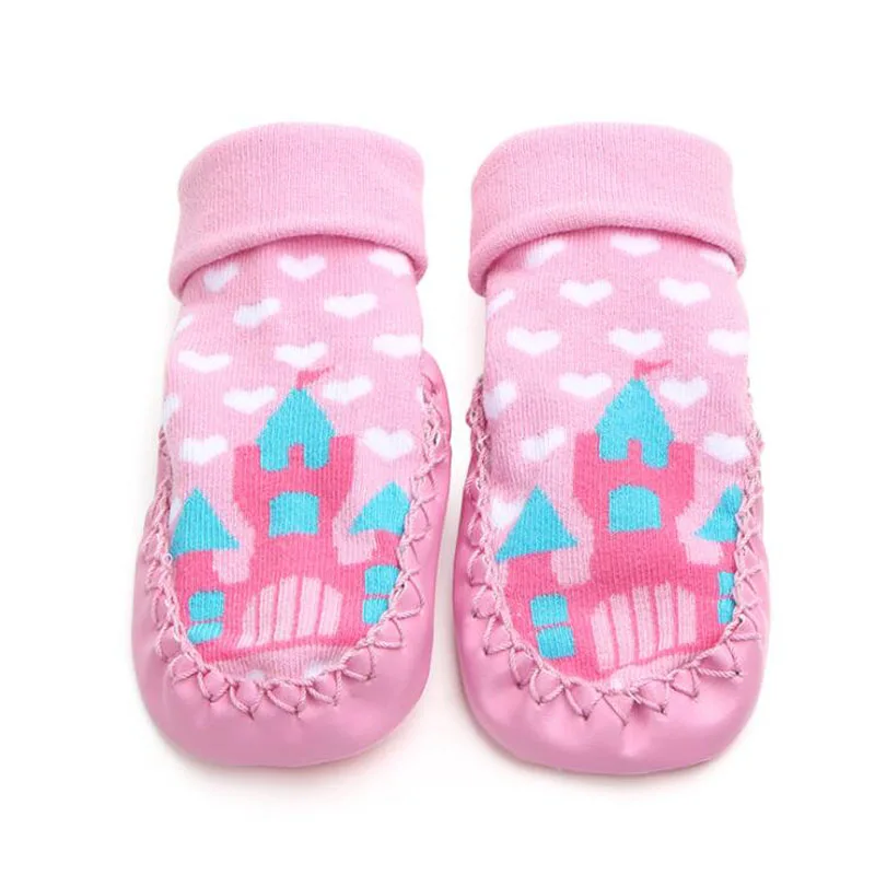 Новые Модные дышащие носки для малышей Нескользящие теплые носки для малышей - Цвет: Pink castle