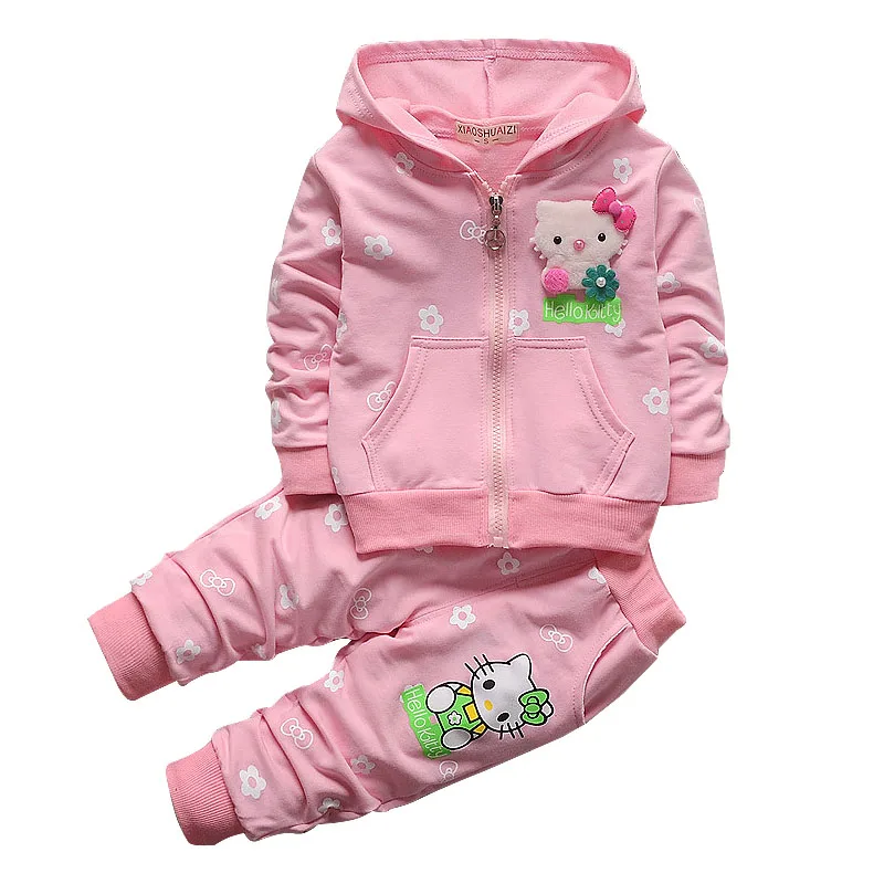 

2019 Spring Autumn Baby Girls Clothes Set Cartoon Hello Kitty Casual Sport Hoodied Suit Children Cardigan Sweaters+Pant Set
