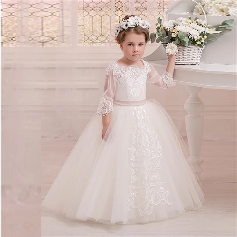 Ivory Floor Length Flower Girl Dresses 10