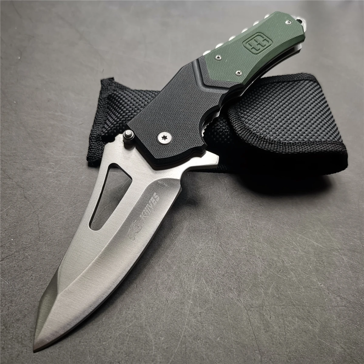 

9" Knives 55-56HRC Pocket Knives 7Cr13 Blade Quick Open G10 Handle Black Green Camping Hunting Knife Practical Fruit Knifes EDC