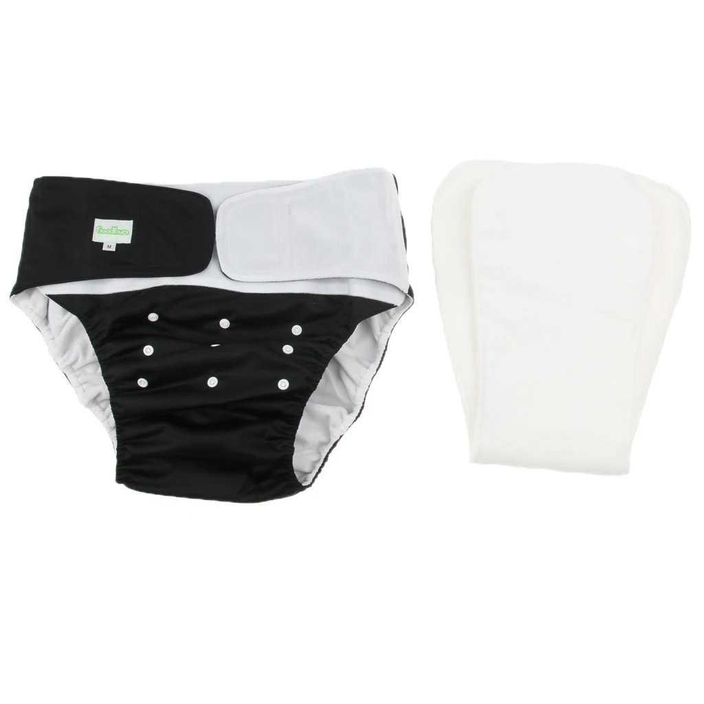 

Washable Adults Large Incontinence Underwear Diaper Cloth Protective Pants + Insert Pad Set Black Gray