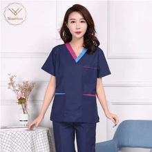 Медсестра равномерной синее пальто наборы скрабов высокое качество салон красоты комплекты униформа для сотрудниц спа-салонов женщин медицинский хирургический хлопок аптека