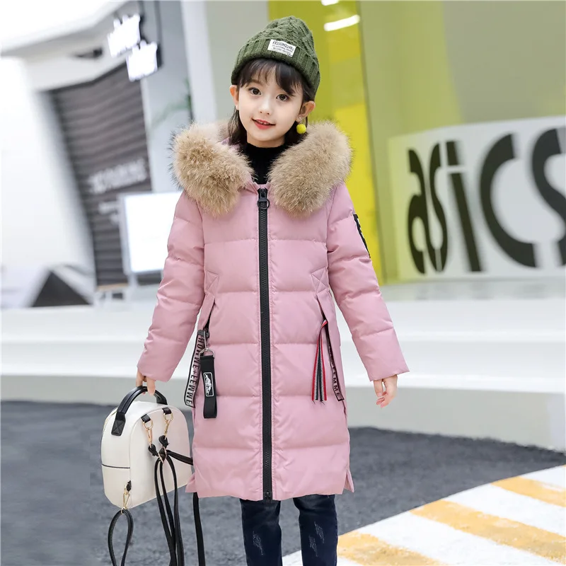 

-30 degree Children's duck down jacket for Girl clothes Outerwear fur long model warm baby jackets girls Winter coat Cold parka