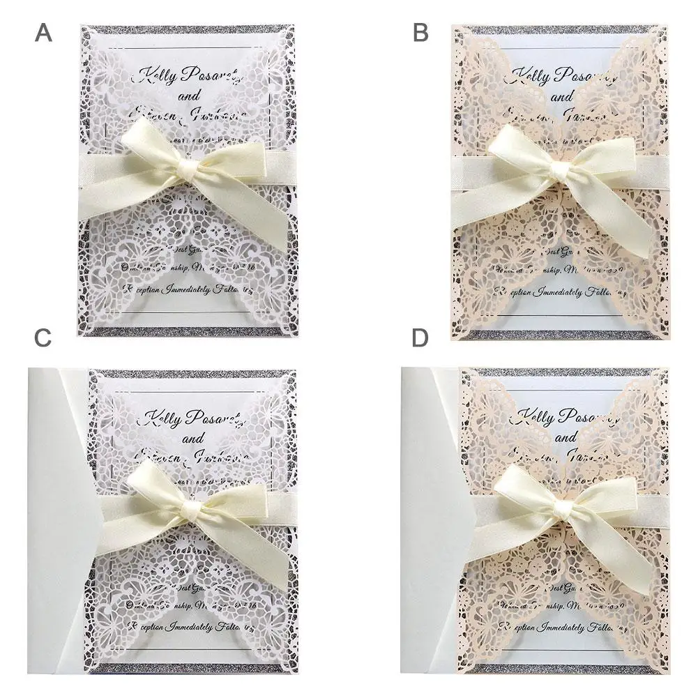  10pcs Holiday Wedding Invitation Laser Hollow Invitation European Bow Invitation Card For Wedding B - 33027550156