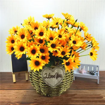 

22 Heads/PCs Sunflowers Artificial Sunflower Flower Bouquet For Room Wedding Decor Fake Silk Flowers For Flower Arrangement 2019