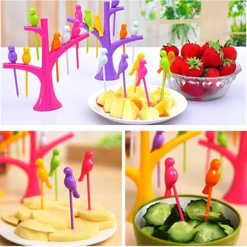 

Funny Bird Fruit Fork Kitchen Toys Set Plastic Dinnerware Kids Vegetable Fruit Fork Baby Girls Boy Educational Toys