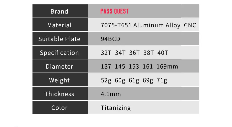 Пасс QUEST 94BCD с титановым покрытием MTB узкая широкая цепь/цепь кольцо 32 T/34 T/36 T/38 T/40 T велосипедная звездочка/цепь колеса коленчатого набора