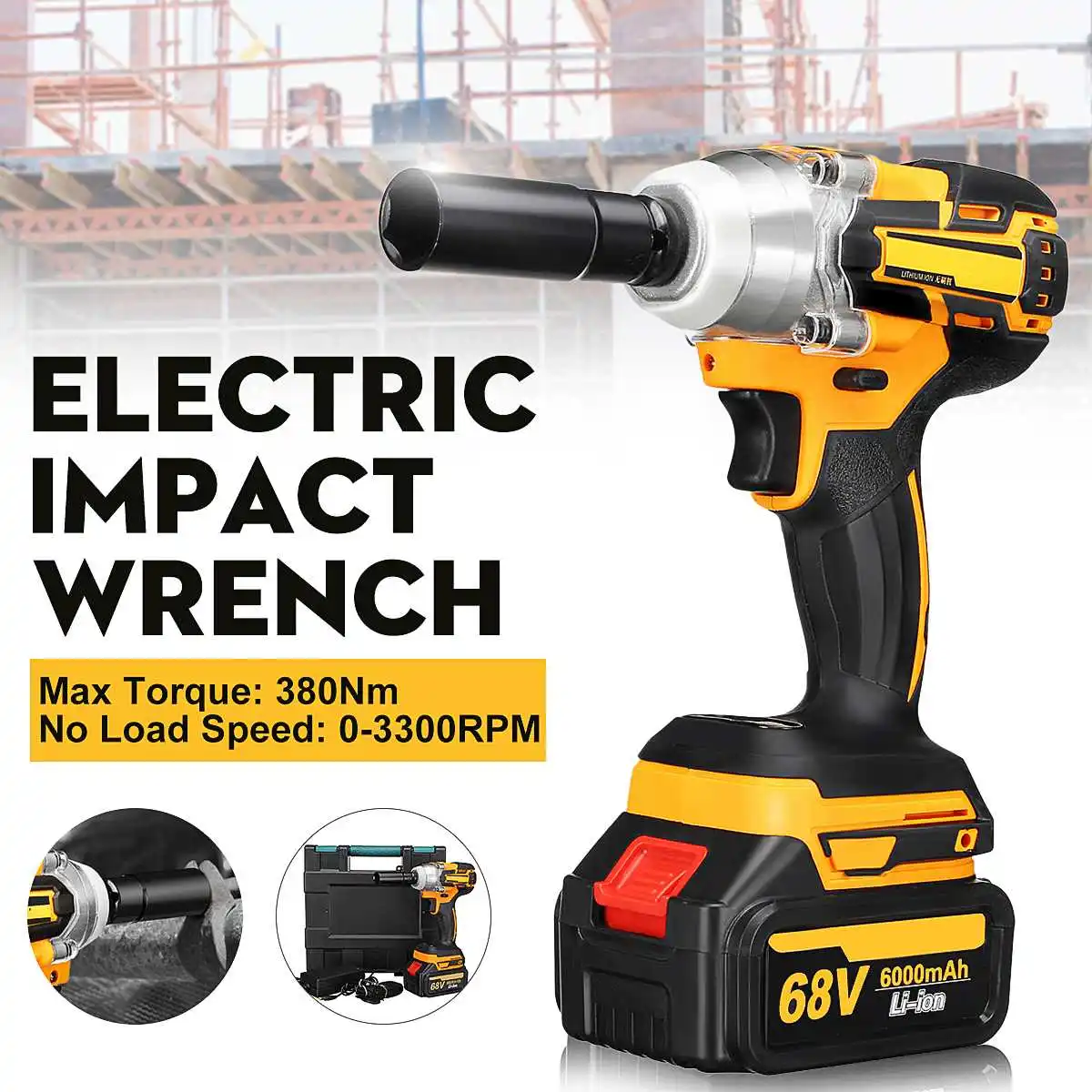 

2 Speed 68V 0-3300RPM 380Nm Brushless Cordless Electric Impact Wrench Drill Motor power Hand Tool Variable Speed Rechargeable