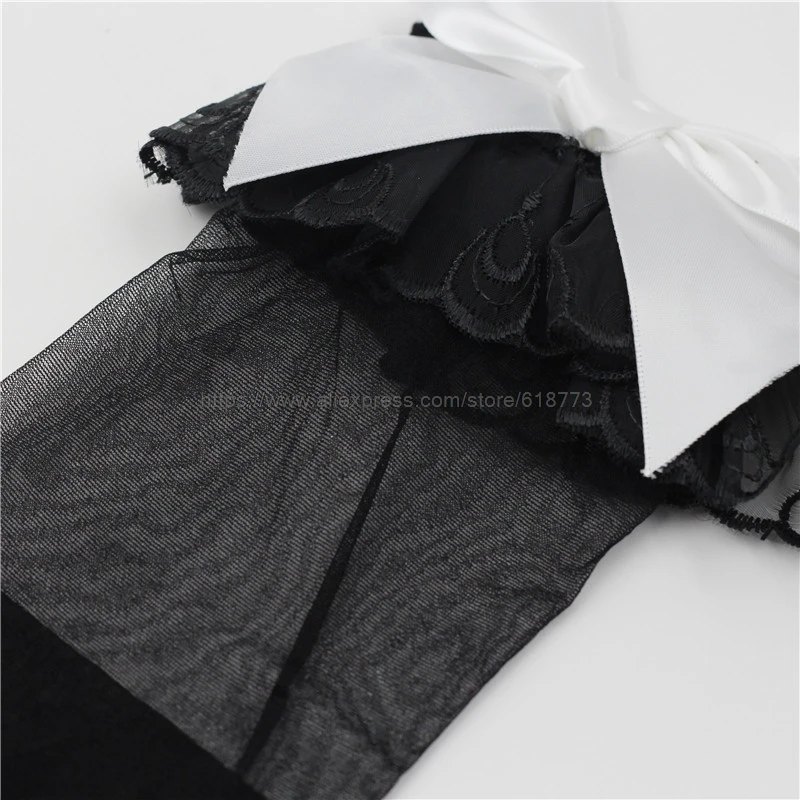 Женские пикантные черные sheer thigh highs с подвязками кружевными оборками