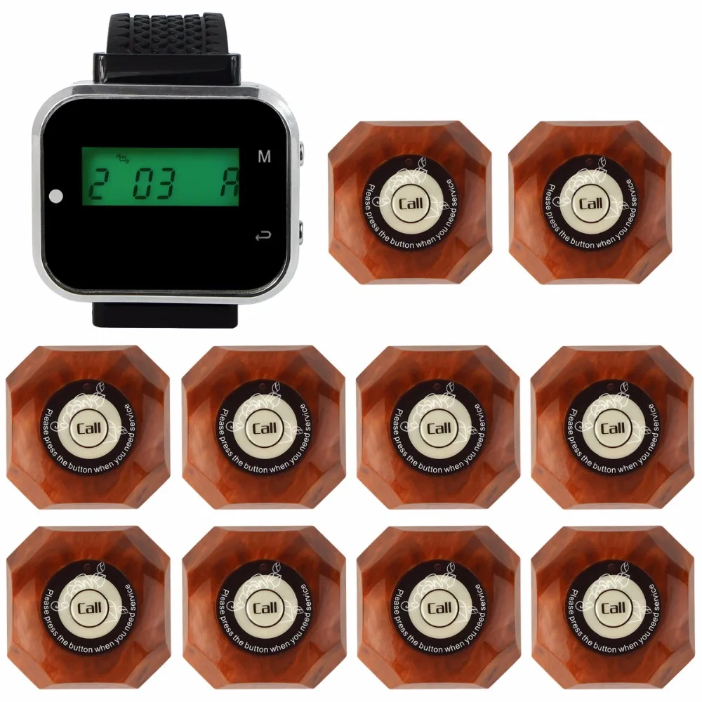 

RETEKESS Wireless Restaurant Calling System Waiter Call System Guest Watch Pager 1 Watch Receiver + 10 Call Button F3300A