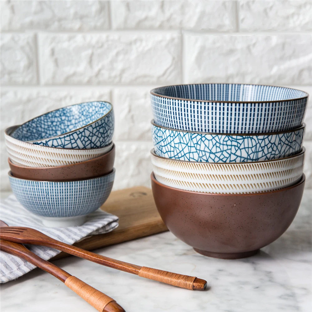 

MDZF SWEETHOME Ceramic Bowl Noodle Soup Salad Rice Tableware 6 Inch and 8 Inch